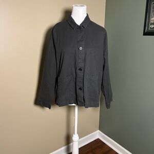 Eileen Fisher Jacket Womens Large Black Organic Cotton Hemp Smock Boxy